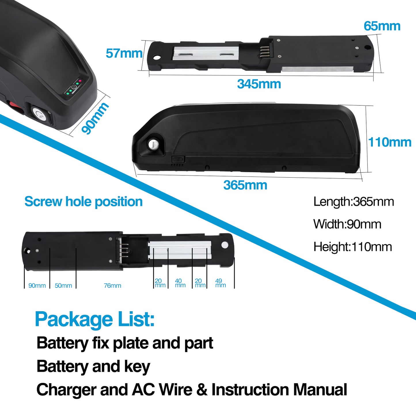 48V 15Ah Hailong 1000W Li-oin Battery Downtube Battery for Electric Bike